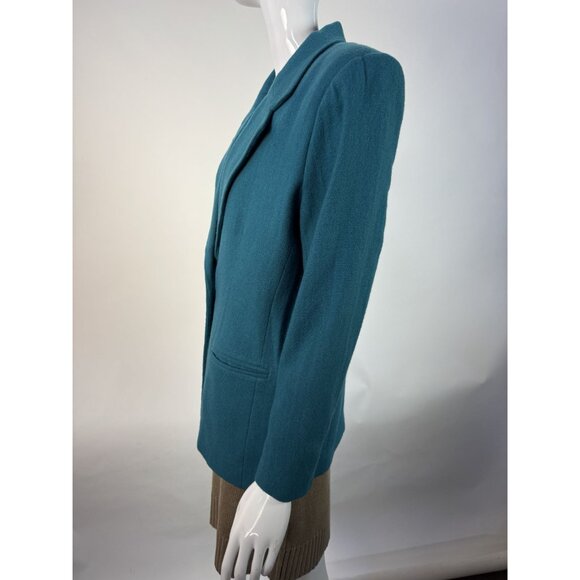 Joan Leslie Teal Wool Blend Blazer Womens Size 8P Made In El Salvador Single-But - Picture 9 of 16